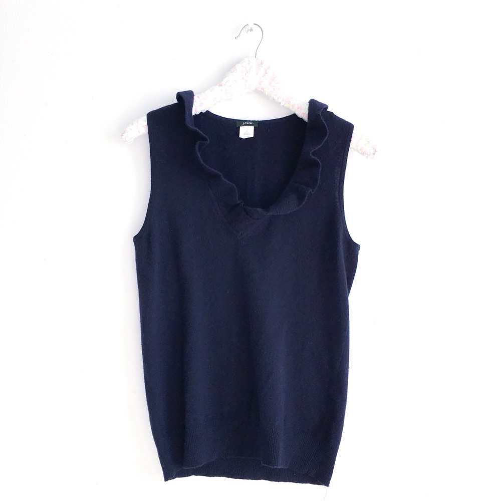 J. Crew navy wool & cashmere ruffle vest